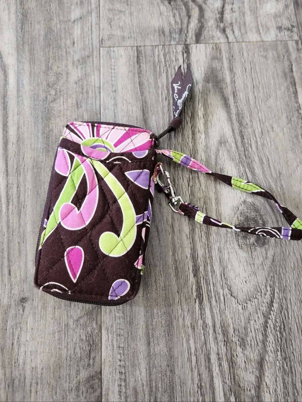 Vera Bradley Floral Wristlet ID Holder in Brown, Pink & Green